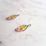 Fall Leaf Earrings - little enamel yellow orange red green tiny rainbow print leaves charm - sterling silver hook upgrade - autumn jewelry - Constant Baubling