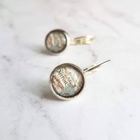 Detroit Michigan Jewelry - silver leverback hook earrings with tiny metro area city map - Livonia Berkley Wayne Dearborn Highland Park gift - Constant Baubling