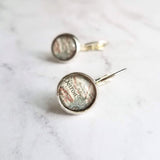 Detroit Michigan Jewelry - silver leverback hook earrings with tiny metro area city map - Livonia Berkley Wayne Dearborn Highland Park gift - Constant Baubling
