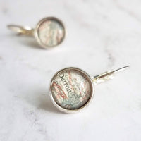 Detroit Michigan Jewelry - silver leverback hook earrings with tiny metro area city map - Livonia Berkley Wayne Dearborn Highland Park gift - Constant Baubling