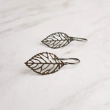 Gunmetal Leaf Earrings, shiny black earring, silver black leaves, small black earring, delicate leaf, black filigree earring little gunmetal - Constant Baubling