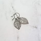 Gunmetal Leaf Earrings, shiny black earring, silver black leaves, small black earring, delicate leaf, black filigree earring little gunmetal - Constant Baubling