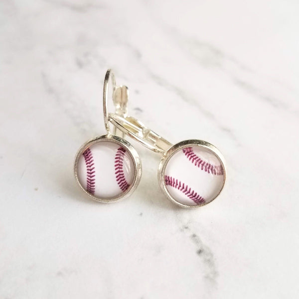 Baseball Earrings, team earring, silver baseball earring, baseball jewelry, lever back earring, player team mom coach gift home run MLB game - Constant Baubling
