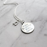 Music Necklace - where words fail music speaks - silver eighth note charm - musician teacher singer composer conductor music lover gift - Constant Baubling