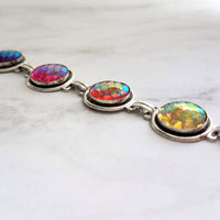 Mermaid Bracelet, fish scale bracelet, rainbow mermaid bracelet rainbow bracelet antique silver bracelet opal rainbow bracelet fish bracelet - Constant Baubling