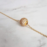 Gold Pave Ball Necklace, round crystal slider, thin gold chain, diamond ball, crystal ball bead, tiny faux diamond, 8mm cubic zirconia cz - Constant Baubling