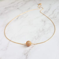 Gold Pave Ball Necklace, round crystal slider, thin gold chain, diamond ball, crystal ball bead, tiny faux diamond, 8mm cubic zirconia cz - Constant Baubling