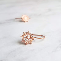 Boat Helm Earrings - rose gold nautical ship steering wheel - leadership responsibility victory symbol jewelry - captain sailing gift - Constant Baubling