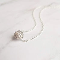 Silver Crystal Ball Necklace - round CZ pendant, faux diamond pave bead, thin chain, 8mm ball pendant, slider pendant, cubic zirconia charm - Constant Baubling