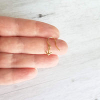 Small Gold Anchor Earrings, tiny anchor earring, anchor dangle, anchor charm, secure grounded safe, safety hope symbol, ship earring, boat - Constant Baubling