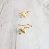 Tiny Gold Umbrella Earrings - little rainy day storm weather charm dangles - small simple ear hooks - handmade cheer up gift for her - Constant Baubling