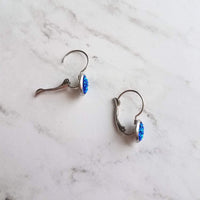 Cobalt Blue Earrings, stainless steel, hypoallergenic, royal blue, rough bumpy faux rock drusy, latching lever back hook, jagged iridescent - Constant Baubling