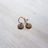 Copper Tag Earrings - small round disk, dark copper earrings, antique copper discs, copper sequin earrings, tiny copper earrings, little 8mm - Constant Baubling