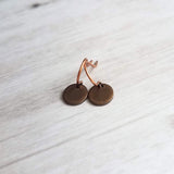 Copper Tag Earrings - small round disk, dark copper earrings, antique copper discs, copper sequin earrings, tiny copper earrings, little 8mm - Constant Baubling