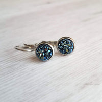 Metallic Blue Earrings - navy blue bumpy faux rock drusy/hypoallergenic stainless steel latching leverback - jagged iridescent drusy stone - Constant Baubling