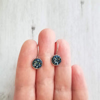 Metallic Blue Earrings - navy blue bumpy faux rock drusy/hypoallergenic stainless steel latching leverback - jagged iridescent drusy stone - Constant Baubling