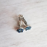 Metallic Blue Earrings - navy blue bumpy faux rock drusy/hypoallergenic stainless steel latching leverback - jagged iridescent drusy stone - Constant Baubling