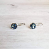 Metallic Blue Earrings - navy blue bumpy faux rock drusy/hypoallergenic stainless steel latching leverback - jagged iridescent drusy stone - Constant Baubling