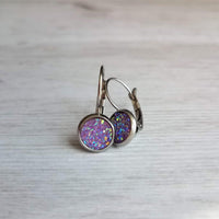 Purple Rock Earrings - light lilac rough bumpy faux rock drusy on steel latching leverback - jagged iridescent drusy stone imitation - Constant Baubling
