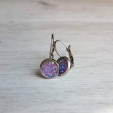 Purple Rock Earrings - light lilac rough bumpy faux rock drusy on steel latching leverback - jagged iridescent drusy stone imitation - Constant Baubling