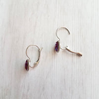 Pink Red Drusy Earring - rough bumpy faux rock druzy/hypoallergenic stainless steel latching leverback - jagged iridescent stone imitation - Constant Baubling