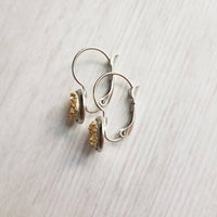 Silver & Gold Earrings - metallic bumpy faux rock drusy on steel latching leverback - rough jagged iridescent drusy stone imitation - Constant Baubling
