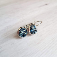 Metallic Blue Earrings - navy blue bumpy faux rock drusy/hypoallergenic stainless steel latching leverback - jagged iridescent drusy stone - Constant Baubling