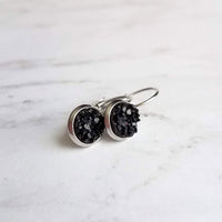 Black Jagged Earrings - rough bumpy faux rock drusy on hypoallergenic stainless steel latching leverback - shiny gloss drusy stone imitation - Constant Baubling