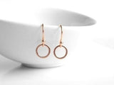 Rose Gold Circle Earrings - tiny rose gold earring, small rose gold hoop, little circle earring, simple hoop, plain circle earring, dainty - Constant Baubling