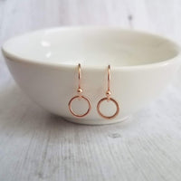 Rose Gold Circle Earrings - tiny rose gold earring, small rose gold hoop, little circle earring, simple hoop, plain circle earring, dainty - Constant Baubling