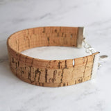 Cork Bracelet, silver adjustable chain, wide cuff bracelet, wide wood bracelet, flat cork bracelet, light brown wood bark wrap bracelet - Constant Baubling