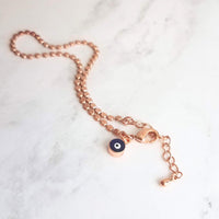 Small Evil Eye Bracelet, delicate rose gold chain, rose gold bracelet, rose gold evil eye, protection bracelet, good fortune bracelet - Constant Baubling