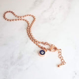 Small Evil Eye Bracelet, delicate rose gold chain, rose gold bracelet, rose gold evil eye, protection bracelet, good fortune bracelet - Constant Baubling