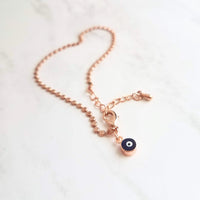 Small Evil Eye Bracelet, delicate rose gold chain, rose gold bracelet, rose gold evil eye, protection bracelet, good fortune bracelet - Constant Baubling