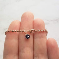 Small Evil Eye Bracelet, delicate rose gold chain, rose gold bracelet, rose gold evil eye, protection bracelet, good fortune bracelet - Constant Baubling