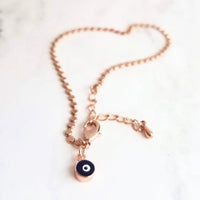 Small Evil Eye Bracelet, delicate rose gold chain, rose gold bracelet, rose gold evil eye, protection bracelet, good fortune bracelet - Constant Baubling