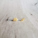 Lightning Cloud Stud Earrings, small gold stud, mismatched stud, rain storm earring, bolt earring, .925 sterling silver post weather earring - Constant Baubling