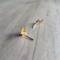 Lightning Cloud Stud Earrings, small gold stud, mismatched stud, rain storm earring, bolt earring, .925 sterling silver post weather earring - Constant Baubling