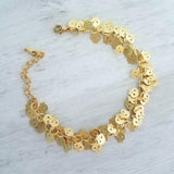Skull Bracelet, matte gold bracelet, tiny gold skulls, small gold skull bracelet, skull fringe, gold skull chain, skeleton face bracelet - Constant Baubling