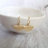 Half Circle Earrings, gold semicircle earring, small gold earring, little gold dangle, half moon earring, geometric jewelry, pendulum blade - Constant Baubling