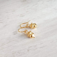 Gold Acorn Earrings, small acorn dangle, golden acorn, squirrel earring, tiny gold acorn, simple earrings, delicate fall earring, autumn ear - Constant Baubling