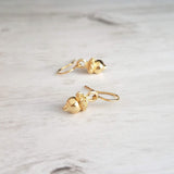 Gold Acorn Earrings, small acorn dangle, golden acorn, squirrel earring, tiny gold acorn, simple earrings, delicate fall earring, autumn ear - Constant Baubling