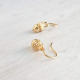 Gold Acorn Earrings, small acorn dangle, golden acorn, squirrel earring, tiny gold acorn, simple earrings, delicate fall earring, autumn ear - Constant Baubling