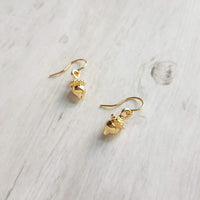Gold Acorn Earrings, small acorn dangle, golden acorn, squirrel earring, tiny gold acorn, simple earrings, delicate fall earring, autumn ear - Constant Baubling