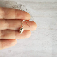 Silver Pine Cone Earrings - small matte silver plated mini pinecone charms on tiny silver plated hooks - minimalist and simple - Constant Baubling