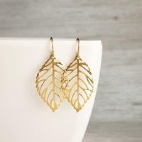 Silver Leaf Earrings - thin wispy modern outline filigree leaves - delicate cut out design - 14K SOLID GOLD or filled hook upgrade - Constant Baubling