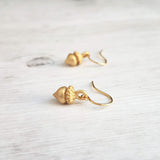 Golden Acorn Earrings, little acorns, shiny/matte gold, autumn earring, fall earring, squirrel earring, small acorns, lightweight dangle - Constant Baubling
