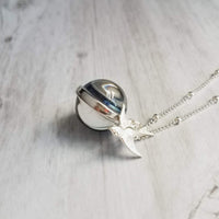 World Globe Necklace - small glass Earth ocean bead/traveling silver bird - delicate bead chain - Not So Far Away Friend/Love/Miss You - Constant Baubling