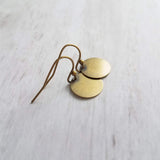 Antique Brass Disk Earrings, small bronze disk, disc earring, flat round earring, antique bronze, rustic earring, round dangle, thin circle - Constant Baubling