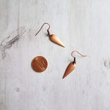 Copper Point Earrings - elongated narrow upside down tear drop w/ oxidized antiqued rustic finish - domed inverted spear shape - Constant Baubling